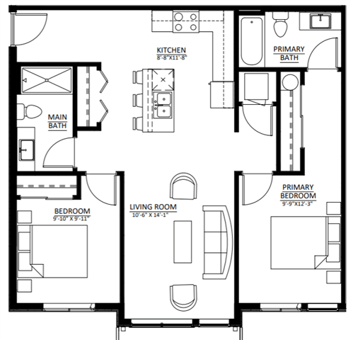 Two Bedroom Two Bath (B2) C305 floor plan